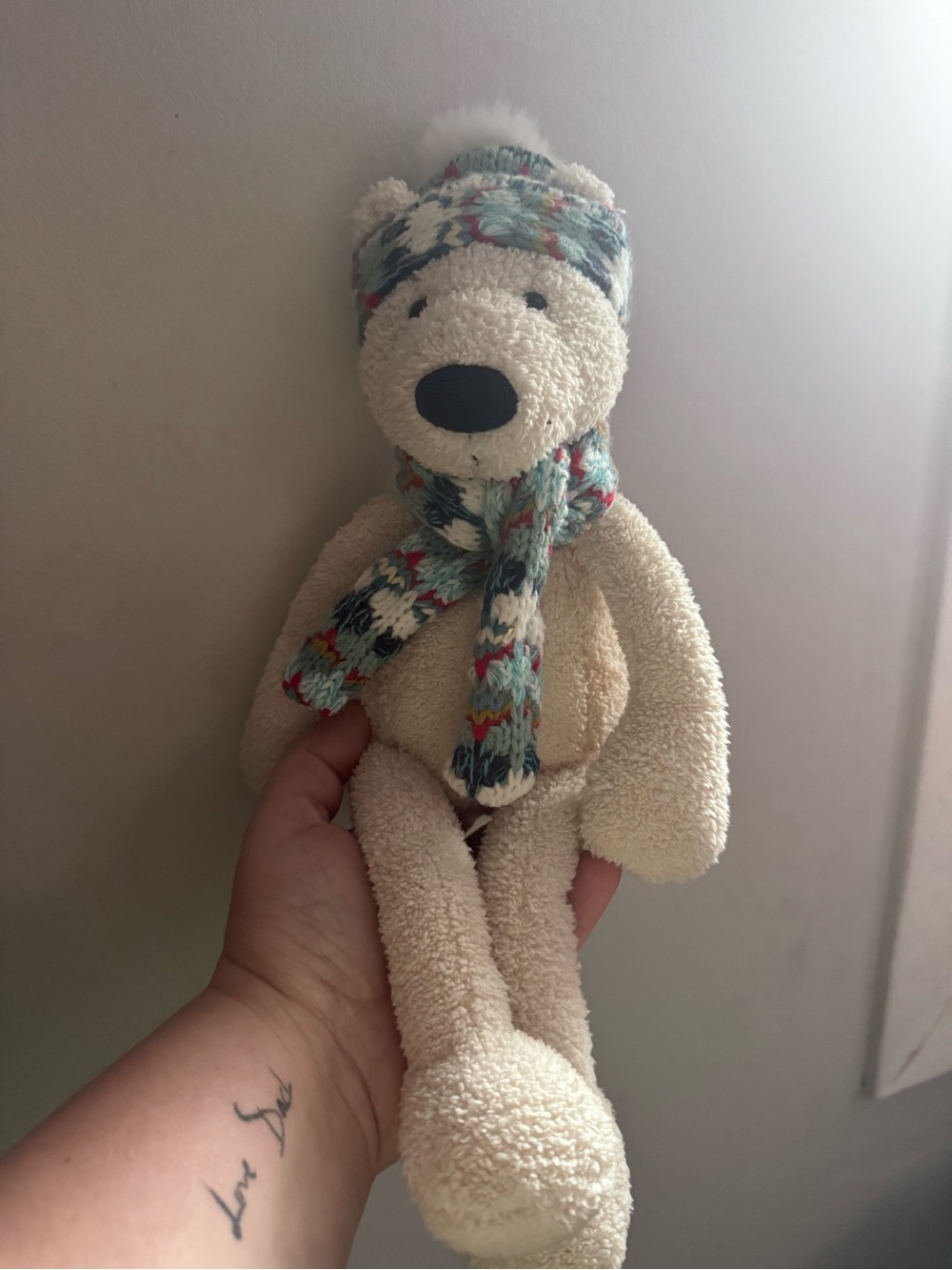 Jellycat Plush Cream Bear with Knit Hat & Scarf - uk exclusive